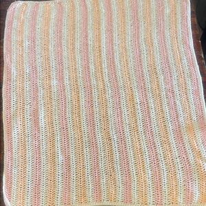Pink and Cream Striped Crochet Blanket
